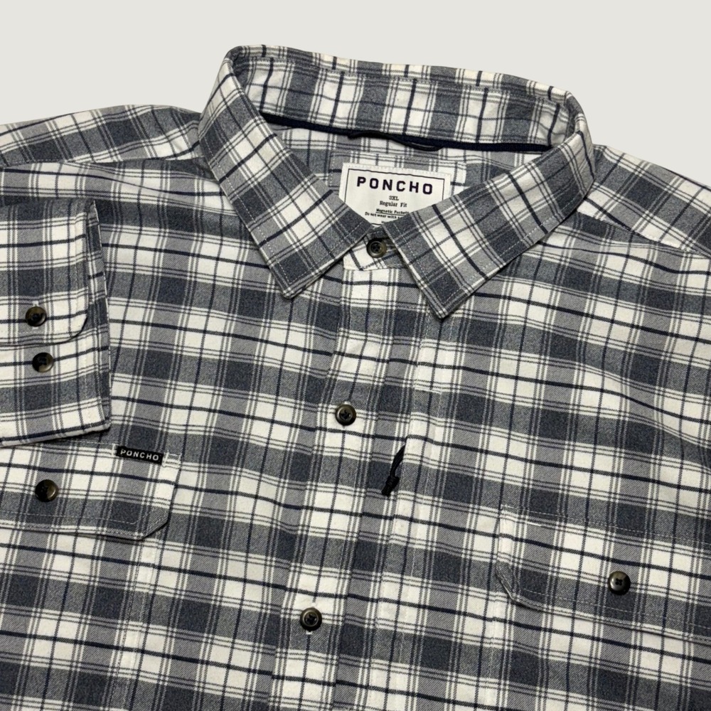 Poncho Plaid Shirt Men 3XL Grey White Magnetic Pockets Performance Outdoor Hikin